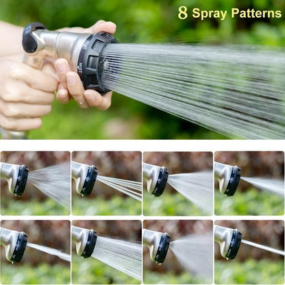 FANHAO Heavy Duty Garden Hose Nozzle - 100% Metal with 8 Spray Patterns for Efficient Watering