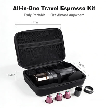 Citrigrain Portable Espresso Machine, Self-Heating Travel Coffee Maker with Fast Charging USB-C & Carrying Bag & Stand, for Ground Coffee & NS Capsules, for Camping, Hiking, RV, Office