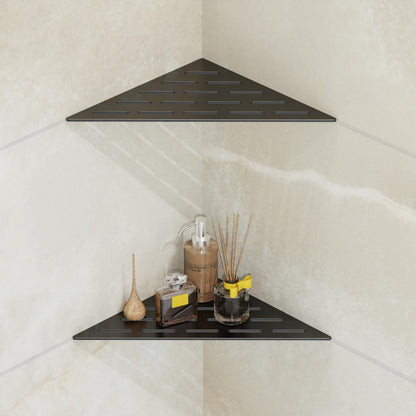 Peaktrivol Corner Shower Caddy Shelf, Recessed Built-in Bathroom Storage for Tiled 90° Walls, Matte Black 304 Stainless Steel, Set of 2