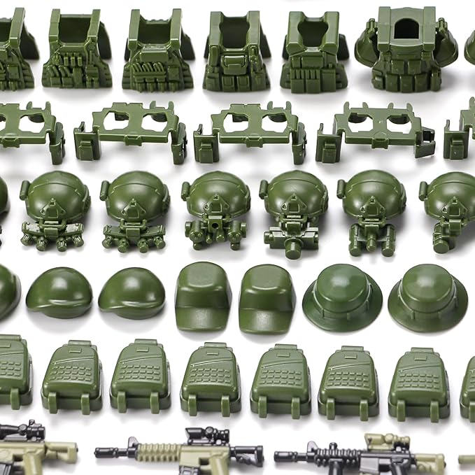 Military Weapons Pack with Shipping Cargo Container Army Equipment Helmet Armor 325Pcs Various of Military Accessories Building Block Toy Compatible with Major Brands Soldier Figures (Jungle Green)