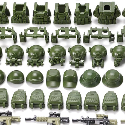 Military Weapons Pack with Shipping Cargo Container Army Equipment Helmet Armor 325Pcs Various of Military Accessories Building Block Toy Compatible with Major Brands Soldier Figures (Jungle Green)