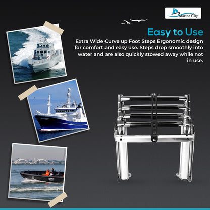 MARINE CITY 4-Step Telescoping Swim Ladder with Rubber Strap, 304 Stainless Steel, Sturdy, Strong & Smooth Fine Polished - Ideal for Boats, RVs, Ships, Yachts, Swimming Pools (Pack of 1)