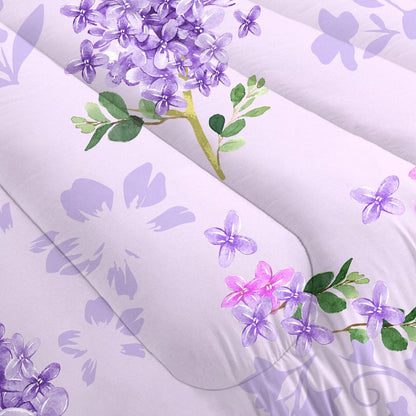FUYEUN Floral Bedding Set King: Purple Lilac Flower Comforter for Girls Women Kids Teens Bedroom Bed Bedspread Quilt,1 Comforter + 2 Pillow Cases