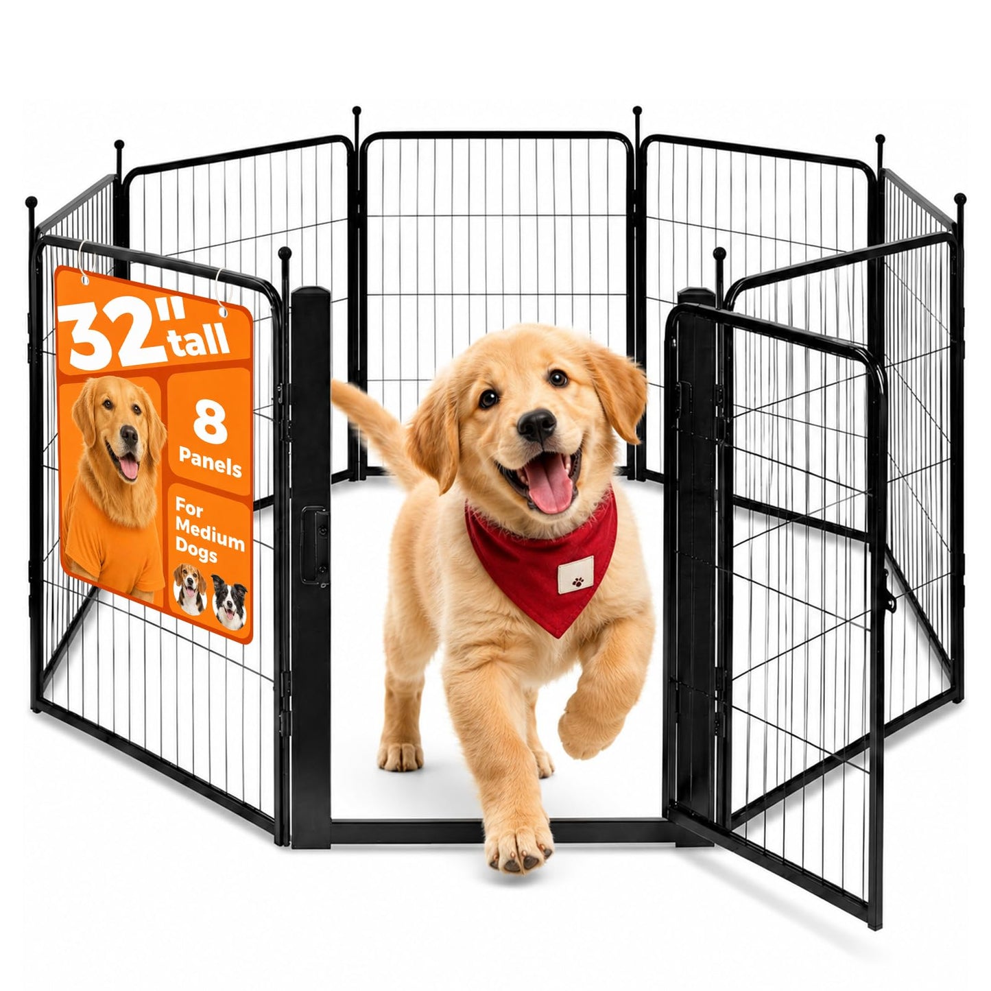 Dog Playpen for Small/Medium Dogs - 32 inch 8 Panels Heavy Duty Metal Puppy Fence Outdoor Indoor with Door, Anti-Rust Foldable Puppy Pen Pet Enclosure, Portable Exercise Kennel for Camping, Yard, RV