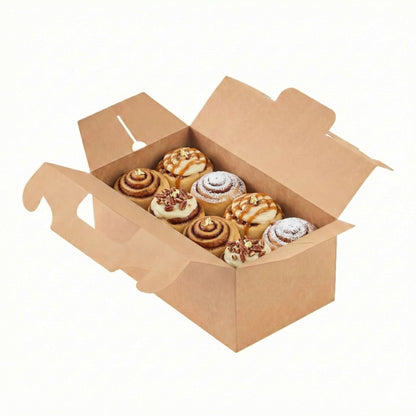 Restaurantware-Bio Tek 10.2 x 5.9 x 6.9 Inch Treat Boxes With Handles, 100 Rectangle Gable Boxes - With Secure Tab, Grease-Resistant, Kraft Paper Cardboard Boxes, Recyclable
