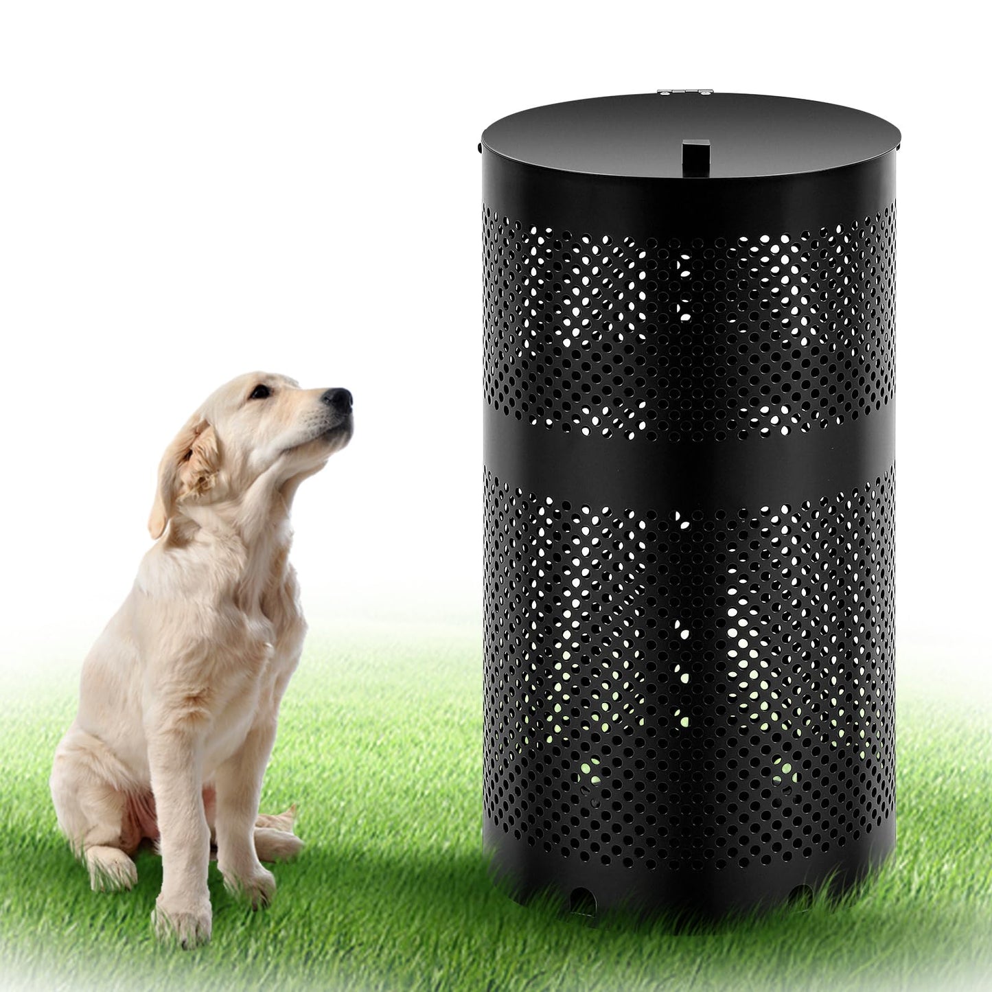 Dansydaisy Round Outdoor 10 Gallon Capacity Trash Can with Lid for Dog Waste Station - Rust Free UV Powder Coated - Designed to Mount on Any Post or Wall(Black)