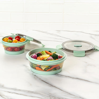 Restaurantware-Fresh Hero 27.2 Ounce Storage Containers, 20 Durable Airtight Food Containers - Microwavable, Freezable, Green Plastic Collapsible Container, Dishwashable, With Vented Lids