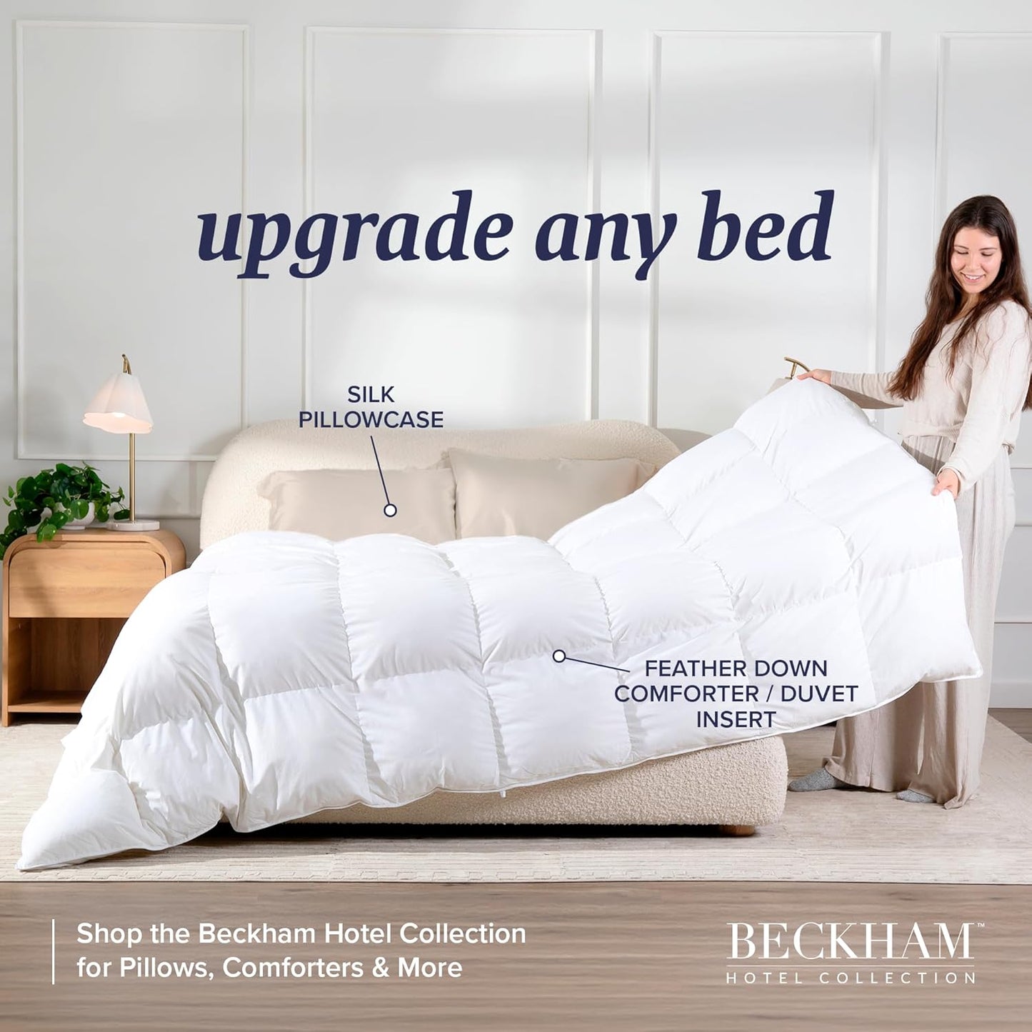 Beckham Hotel Collection Silk Pillowcase - 100% Mulberry Silk for Hair & Skin | 22 Momme, Queen, Champagne