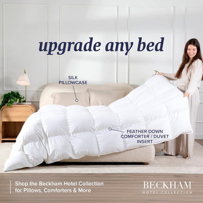 Beckham Hotel Collection Silk Pillowcase - 100% Mulberry Silk for Hair & Skin | 22 Momme, Queen, Champagne