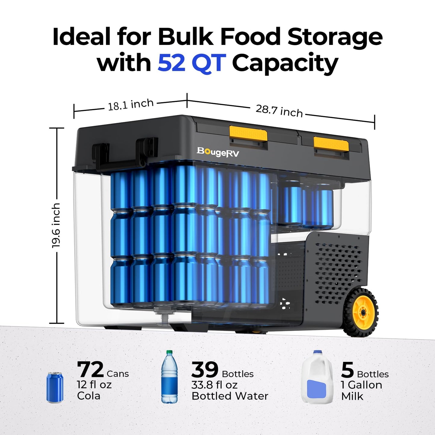BougeRV CRD2 V2.0 52 Quart Portable Fridge Freezer with 240Wh Battery, 12 Volt Car Refrigerator, -4℉~68℉ Dual Zone Compressor Electric Cooler for Overlanding, Camping, RV, Truck(2026 New Model)