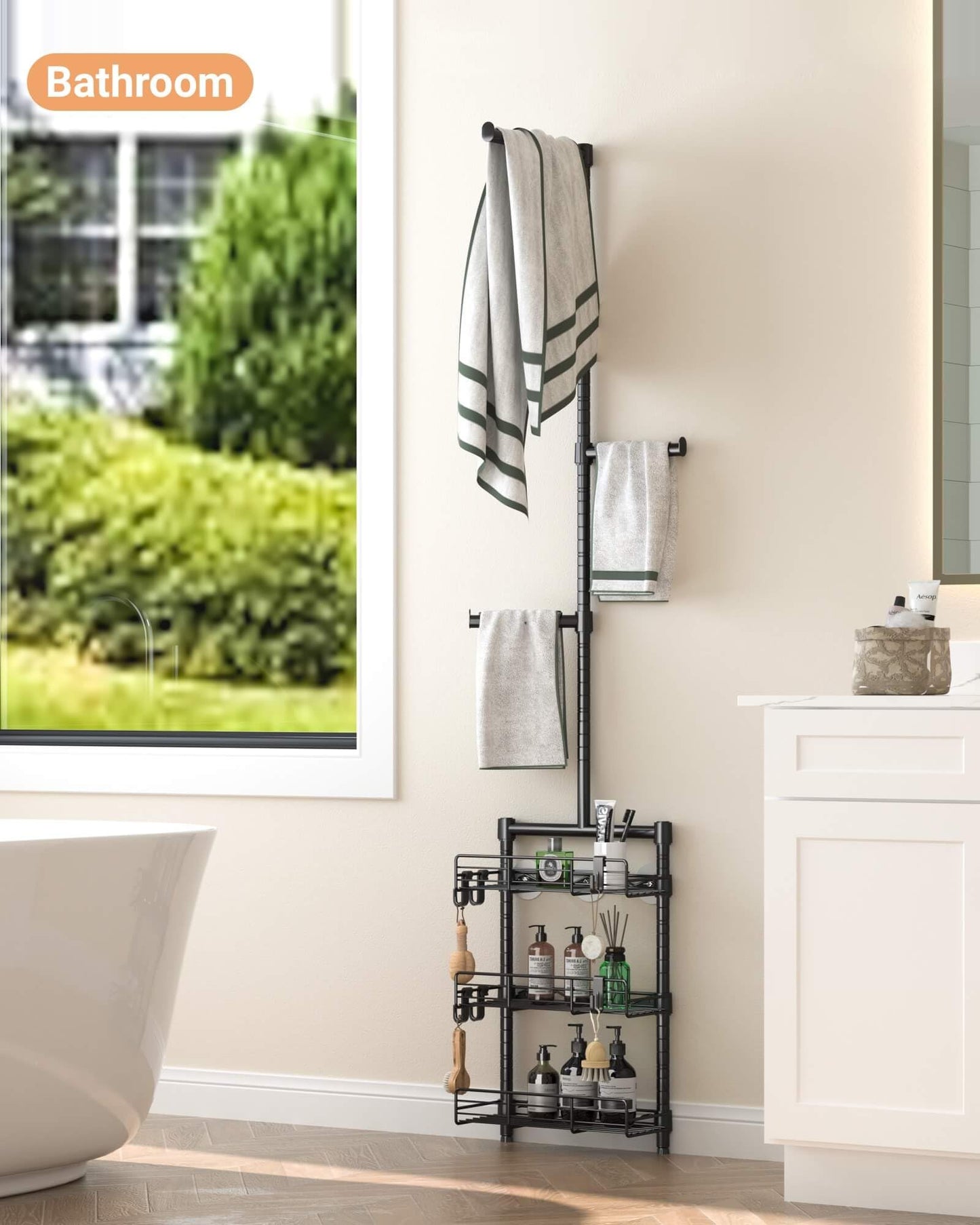 steelhooyee Expandable Over The Toilet Storage Rack and Over the Washer and Dryer Storage Shelf