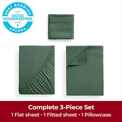 Mellanni Twin XL Sheets Set - 3 PC Hotel Luxury Bedding | Extra Soft, Cooling, Wrinkle-Resistant (Emerald Green)