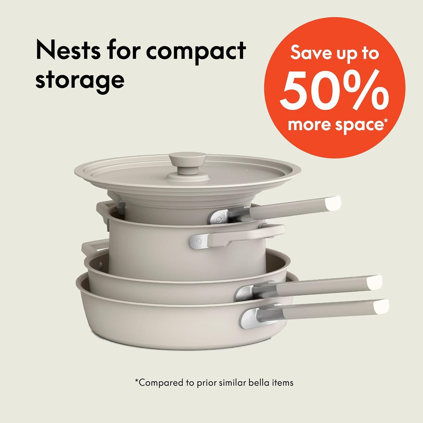 Bella 9-Piece Ceramic Nonstick Cookware Set - EverGood™ Coating, Dishwasher & Oven Safe, Oatmilk Color