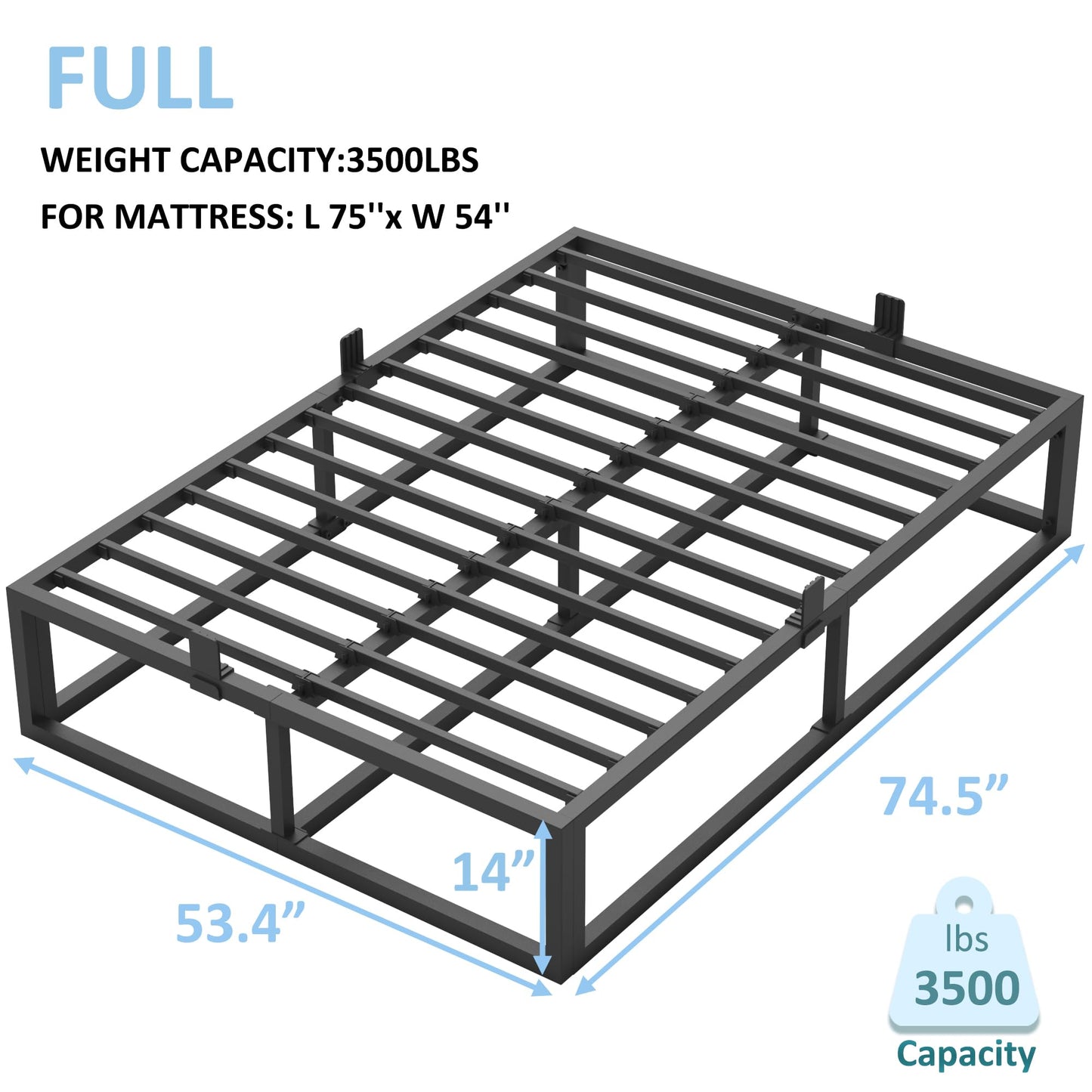 Bilily 14 Inch Full Bed Frame with Sturdy Steel Slat Support,Heavy Duty Metal Platform Full Size Mattress Foundation,No Box Spring Needed,Easy Assembly,Noise Free,Black