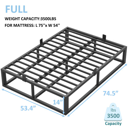 Bilily 14 Inch Full Bed Frame with Sturdy Steel Slat Support,Heavy Duty Metal Platform Full Size Mattress Foundation,No Box Spring Needed,Easy Assembly,Noise Free,Black