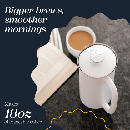 ESPRO Pro P7 French Press Stainless Steel 304 – Patented Double Walled Micro-Filter Insulated French Press Coffee Maker, Grit-Free Brew - Heat Resistant BPA Free - Matte White - 18oz