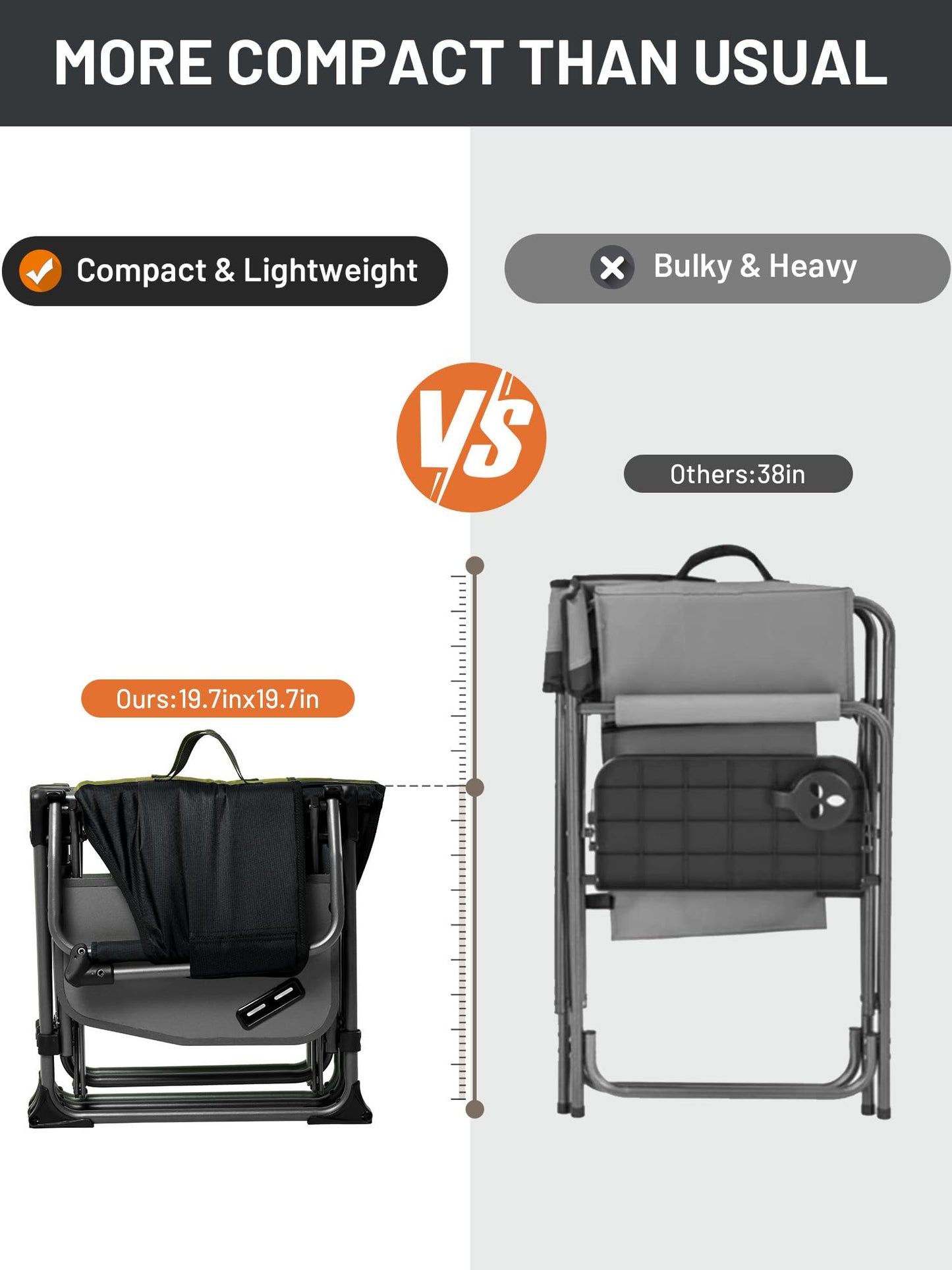 TIMBER RIDGE Heavy Duty Camping Chair with Compact Size, Portable Directors Chair with Side Table and Pocket for Camping, Lawn, Sports and Fishing, Supports Up to 400lbs, Black 2 Pack