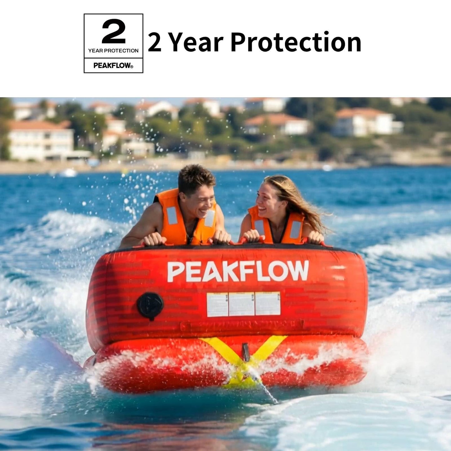 PEAKFLOW Towable Tube,Boat Tube,2 Rider Models,Tubes for Boating,PVC Liner and Full Nylon Cover,EVA Foam Pads and 8 EVA Handles,Swift Connect Rapid Boston Valve, 64x61Inches Inflated,Passione Series