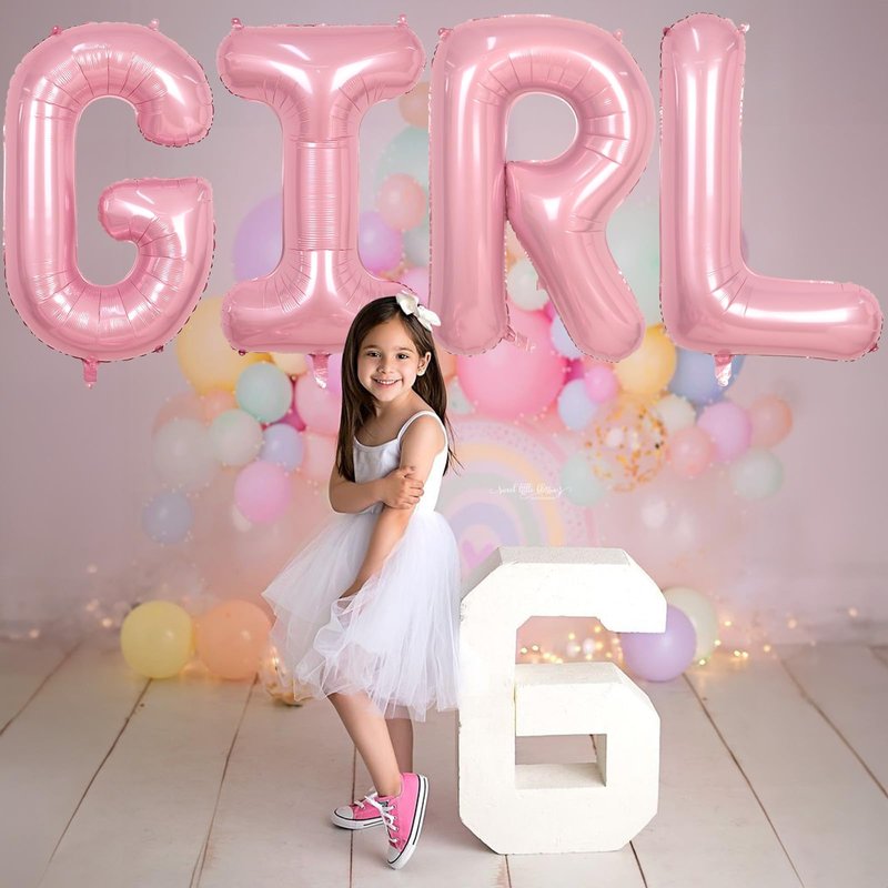 40 Inch Pastel Pink GIRL Balloons, Large Pearl Pink Girls Balloon Letters, Light Pink GIRL Mylar Banner Sign Alphabet Balloon for Girls Birthday Baby Shower Gender Reveal Party Decoration Supplies
