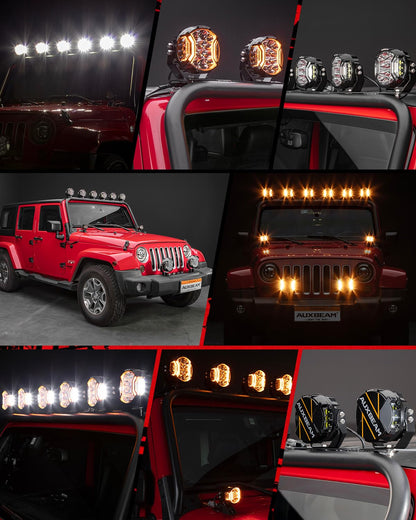 Auxbeam V-Ultra Series Side Shooter Light Bar, 5Inch 172W Round Offroad Lights LED Pods 20400LM, Amber DRL & Spotlight Dual Color 270° Wider Off Road Lighting with Protective Covers, Pair
