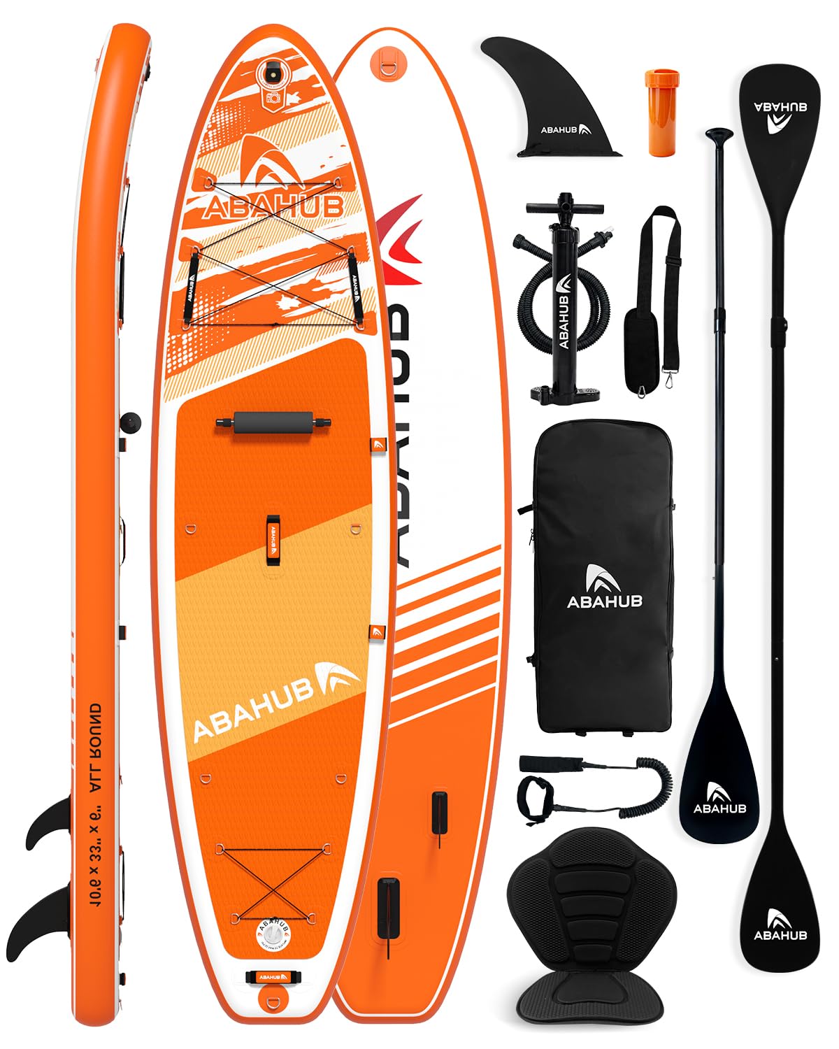 Abahub Inflatable SUP, Wide 10'6" x 31"/34" iSUP, Orange Standup Paddleboard with Adjustable SUP Kayak Paddle, for Yoga, Paddle Board, Kayaking, Surf, Canoe, Fishing