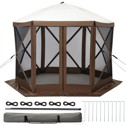 Hipicute 10x10ft Pop Up Gazebo Screen Tent with Mosquito Netting, 6 Sided Pop-Up Canopy Shelter Tent with Carrying Bag and Ground Stakes for Outdoor Camping, Lawn and Backyard