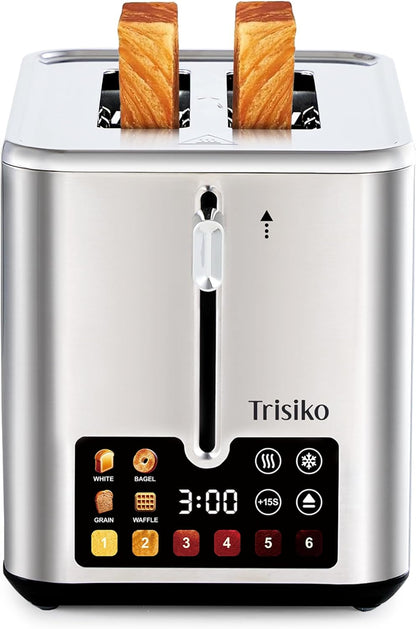 Trisiko® Touch Screen Toaster - 2 Slice Stainless Steel Smart Toaster with Digital Timer & Extra-Wide Slots