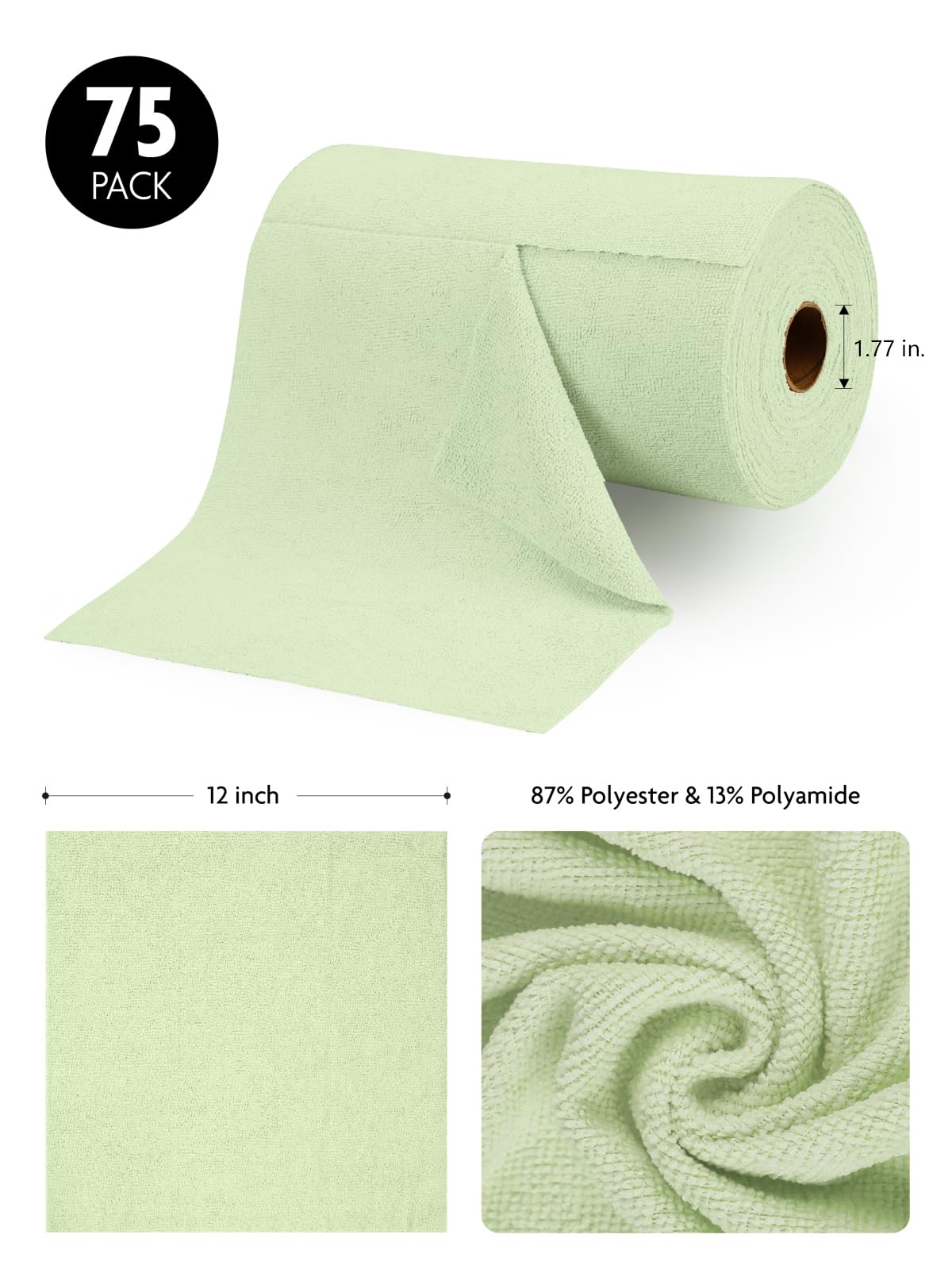 Fantasticlean Microfiber Cleaning Cloth Roll -150 Pack, Tear Away Microfiber Towels, 12" x 12", Reusable, Washable, Ultra Absorbent Dishcloth for Home Supplies, Car, Pet, Kitchen (2 Rolls of Grey)