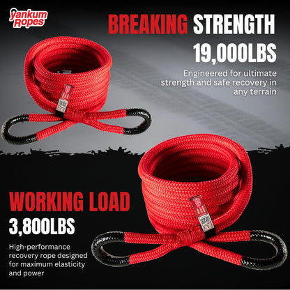 Yankum Kinetic Recovery Rope - Heavy Duty 3/4" x 30' Tow Rope, Off-Road & Vehicle Recovery Kit, Kinetic Energy Snatch Strap, Soft Shackles for 4x4, Jeep, and Trucks, Made in USA – Rubber Boa Series