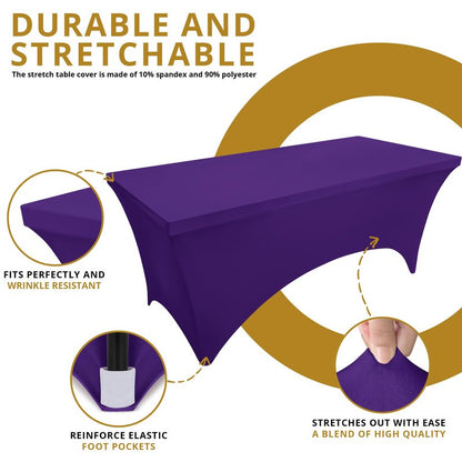 Utopia Kitchen Spandex Tablecloth 2 Pack [8FT, Purple] Tight, Fitted, Washable and Wrinkle Resistant Stretch Table Cloth Rectangle Cover for Trade Show, Weddings & Parties [96Lx30Wx30H Inch]