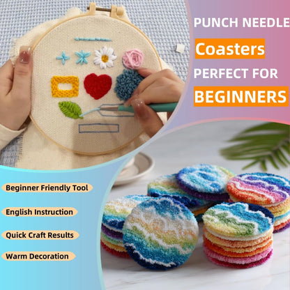 6PCS Punch Needle Coaster Kit Chick Roosters Easy for Beginners Stress Relief Craft Set with Hoop Yarn & Patterns DIY Embroidery Mug Rug Kit for Adults Kids Home Decor-2