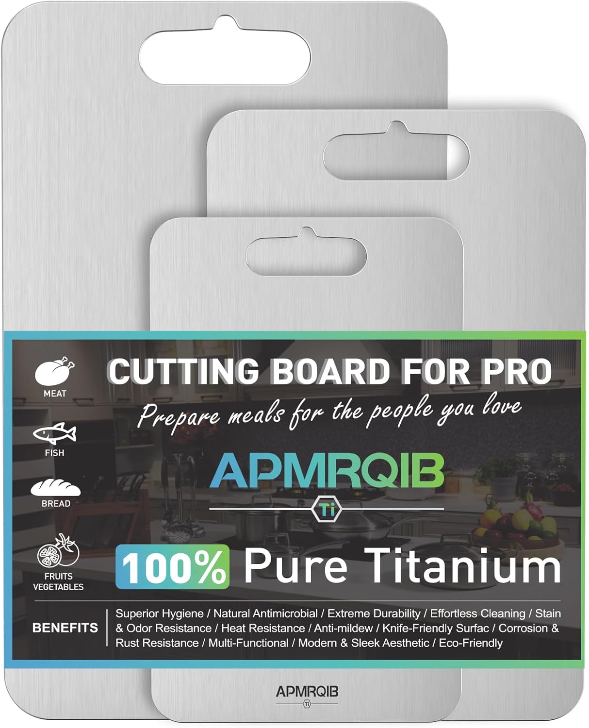 Titanium Cutting Board Set by Titan | 100% Pure Non-Toxic Double-Sided Boards | Ideal for Meat & Charcuterie (3 Pack)