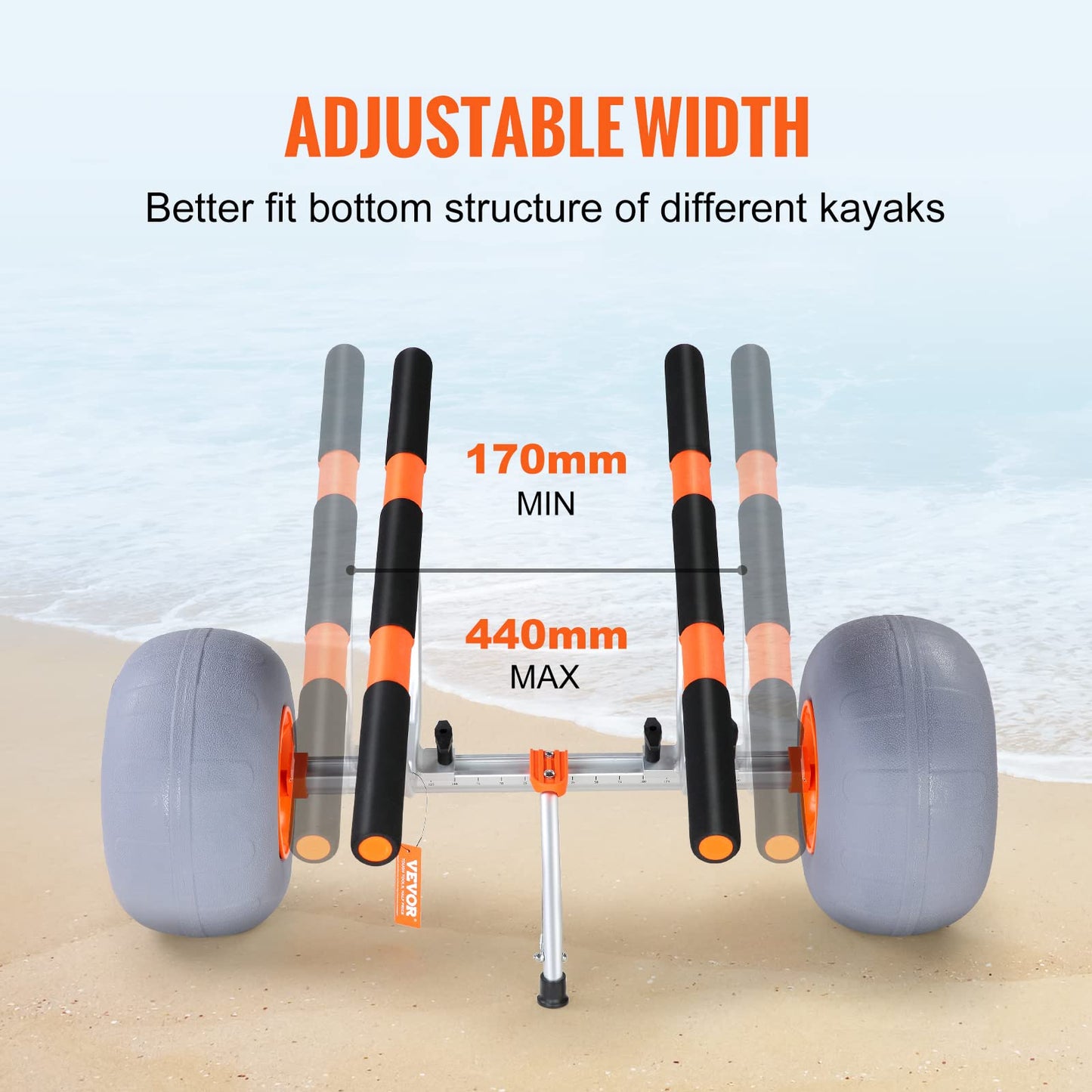 VEVOR Heavy Duty Kayak Cart, 350lbs Load Capacity, Detachable Canoe Trolley with 13'' Beach Wheels, Adjustable Carrier Width & Nonslip Support Foot, for Kayaks Canoes Paddleboards Float Mats Jon Boats
