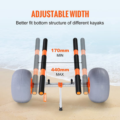 VEVOR Heavy Duty Kayak Cart, 350lbs Load Capacity, Detachable Canoe Trolley with 13'' Beach Wheels, Adjustable Carrier Width & Nonslip Support Foot, for Kayaks Canoes Paddleboards Float Mats Jon Boats