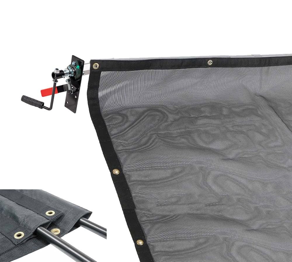 Mytee Products Dump Truck & Trailer Tarp Kit with 8' x 14' PVC Double Pocket Mesh Tarp - Manual Hand Crank Cab Level Dump Truck Tarp System to Prevent Load Spillage