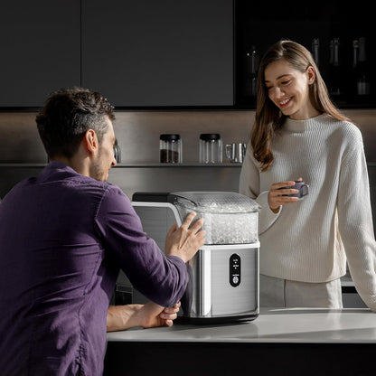 Nugget Countertop Ice Maker, Self-Cleaning Portable Ice Maker Machine, Crushed Ice Maker Countertop with Self-Cleaning Function/Ice Basket/Ice Scoop for Home & Kitchen & Office(Sliver)