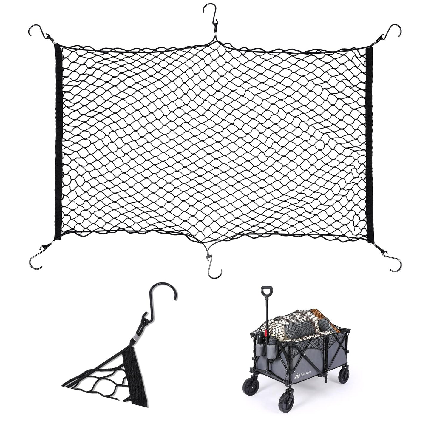 Hikenture Collapsible Wagon and Cargo Net, 330LBS Large Capacity Wagons Carts Foldable, Heavy Duty Folding Wagon with All-Terrain Wheels