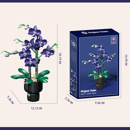 Purple Orchid Flower Building Blocks Set – 666 PCS DIY Artificial Flower Kit for Elegant Home Decor Table Display Compatible with Lego Flowers Artistic Gift for Ages 6+