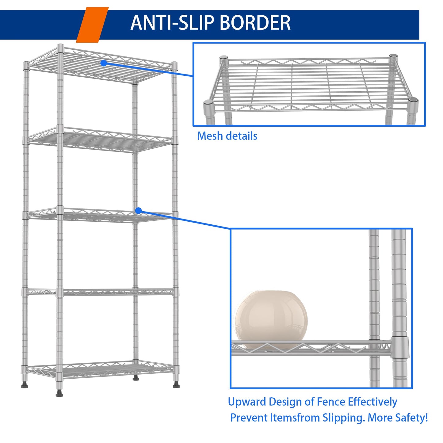 REGILLER 5-Wire Shelving Metal Storage Rack Adjustable Shelves,Standing Storage Shelf Units for Laundry Bathroom Kitchen Pantry Closet(Black,11.8" D x 16.6" W x 53.5" H)