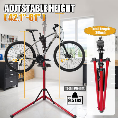 Bike Repair Stand Max 110 lbs, Portable Aluminum Bicycle Workstand for Electric, Heavy Duty Mechanic Maintenance Workstand with Tool Tray, Mountain and Road Bike (Red)