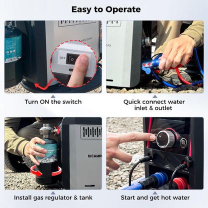 CAMPLUX Nano 3 Max, Portable Propane Water Heater & Shower Pump, Rechargeable Portable Shower System, CSA Certified Safety, Instant Hot Water for Camping, Hiking, Glamping & Vacationing