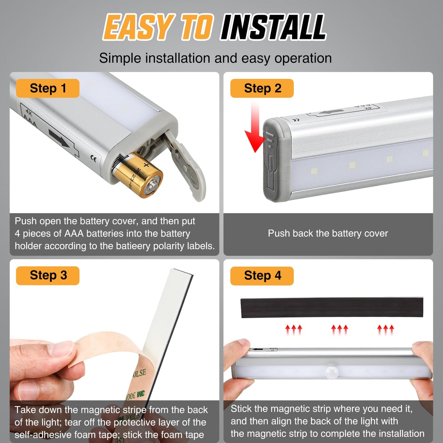 Nilight RV Step Lights 3PCS Motion Sensor Activated LED Bar RV Exterior Lights Battery Operated Wireless Magnetic Stick Strip Lighting for Motorhome Travel Trailers Camper Under Cabinet Step Tent