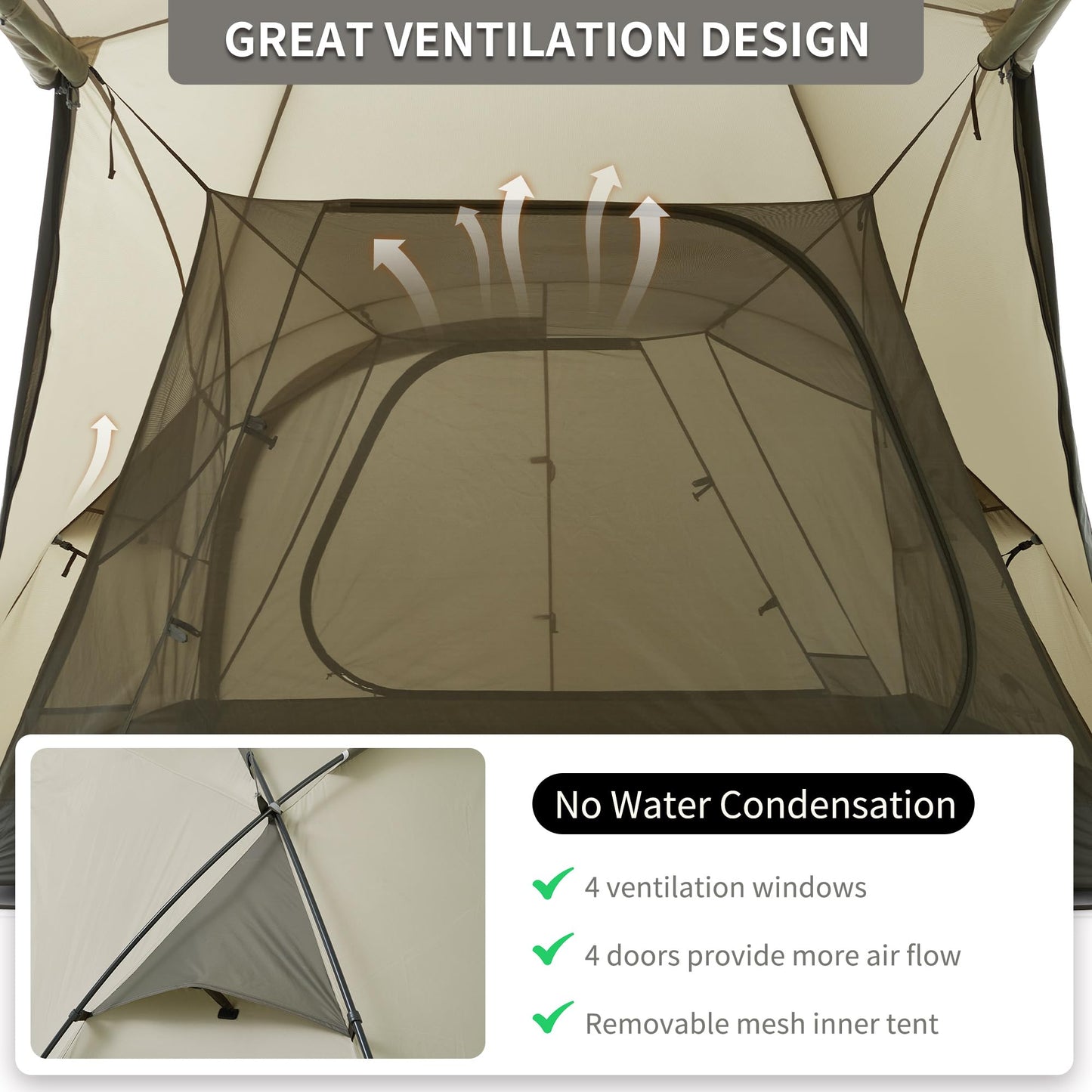 Naturehike Massif Hot Tent with Stove Jack, 4 Season Tent, 1/2/4 Person Camping Tent, UPF50+ Waterproof Windproof Winter Tents with Room and Hall