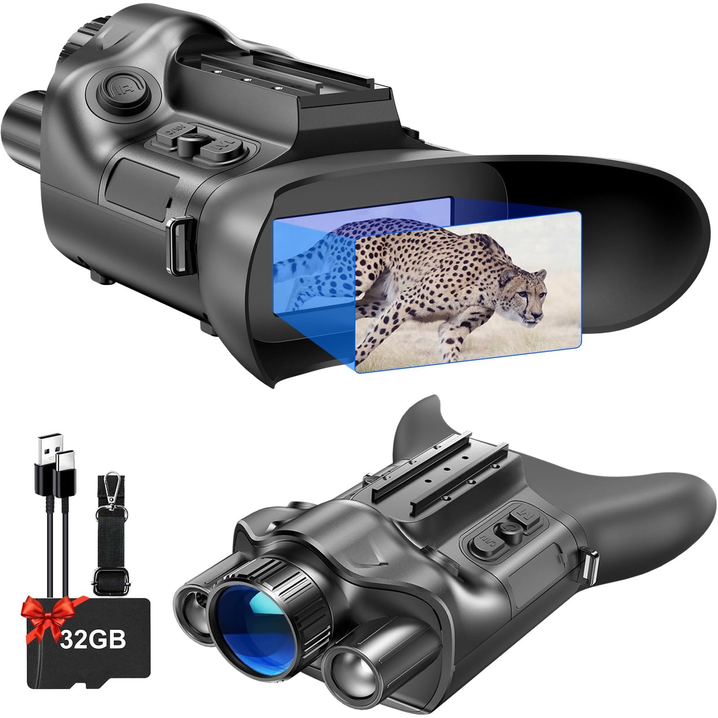 Crangcam 4K Day & Night Vision Binoculars/Goggles with Rangefinder & Compass, 6000mAh Rechargeable, 32GB TF Card, 5X Zoom & 42mm Lens for Hunting Camping Hiking