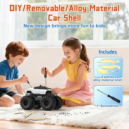Remote Control Car with LED Eyes Amphibious Monster Truck Boys Toys RC Cars 2.4 GHz Waterproof RC Trucks Rechargeable 4WD All Terrain Off-Road Pickup Boy Christmas Birthday Gifts Kids Toys Ages 6+
