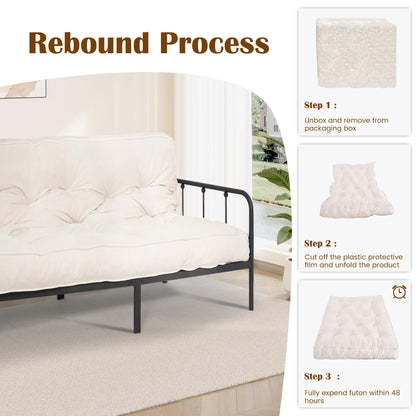 8" Futon Mattress Full Size, Floor Mattress for Adults, Foldable Sofa Couch Bed with Shredded Foam Filling, Comfy Sleeping Mat for Guest, Camping, Dorm, White(Frame Not Included), 54" x 80"