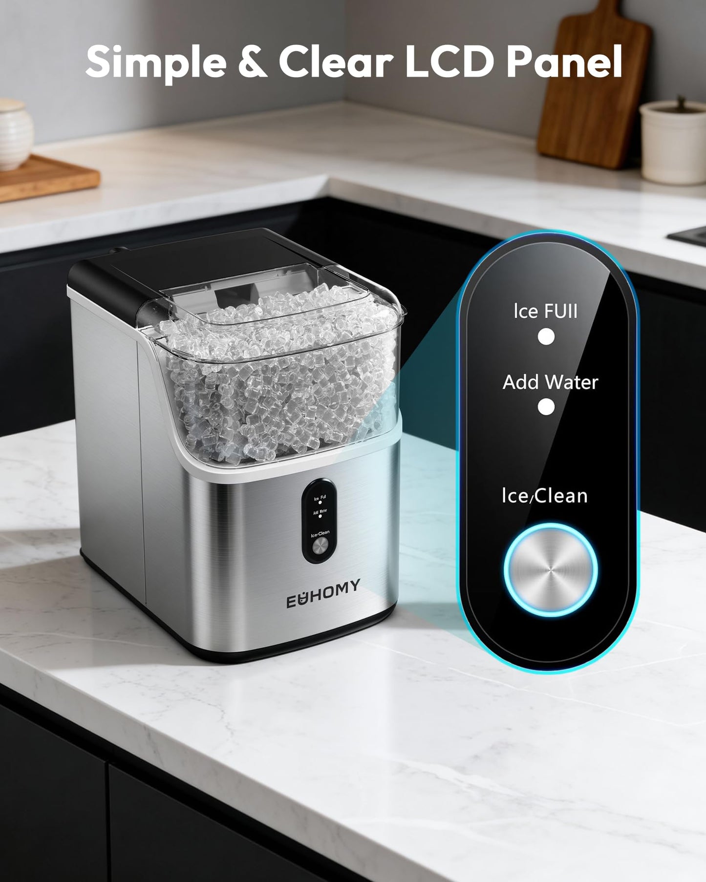 EUHOMY Nugget Ice Maker Countertop, Ready in 7 Mins, 35Lbs/24H Pebble Ice Maker Machine, Self-Cleaning Countertop Sonic Ice Makers with Ice Scoop&Basket, Pellet Ice Maker for Home, Stainless Steel