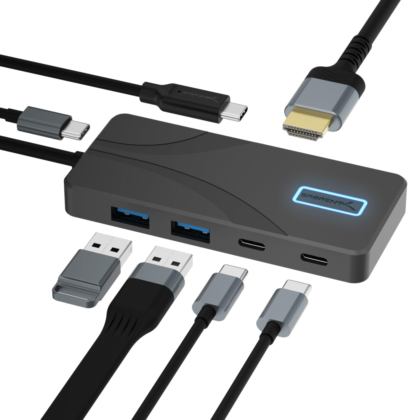 SABRENT 4-Port USB 3.0 Hub with Individual LED Power Switches - Slim, Portable Design - 2 Ft Cable - Fast Data Transfer - Compatible with Mac & PC (HB-UM43)