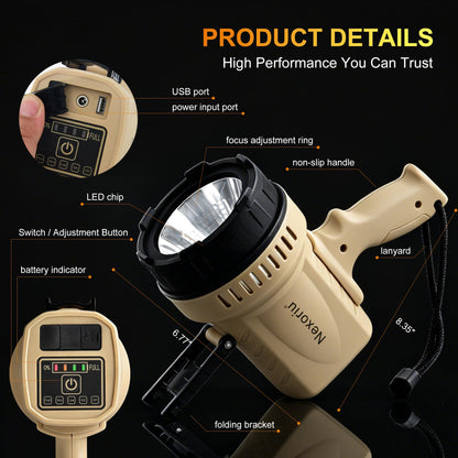 Nexoriu10000 Lumens, Rechargeable Spotlight Handheld Flashlight