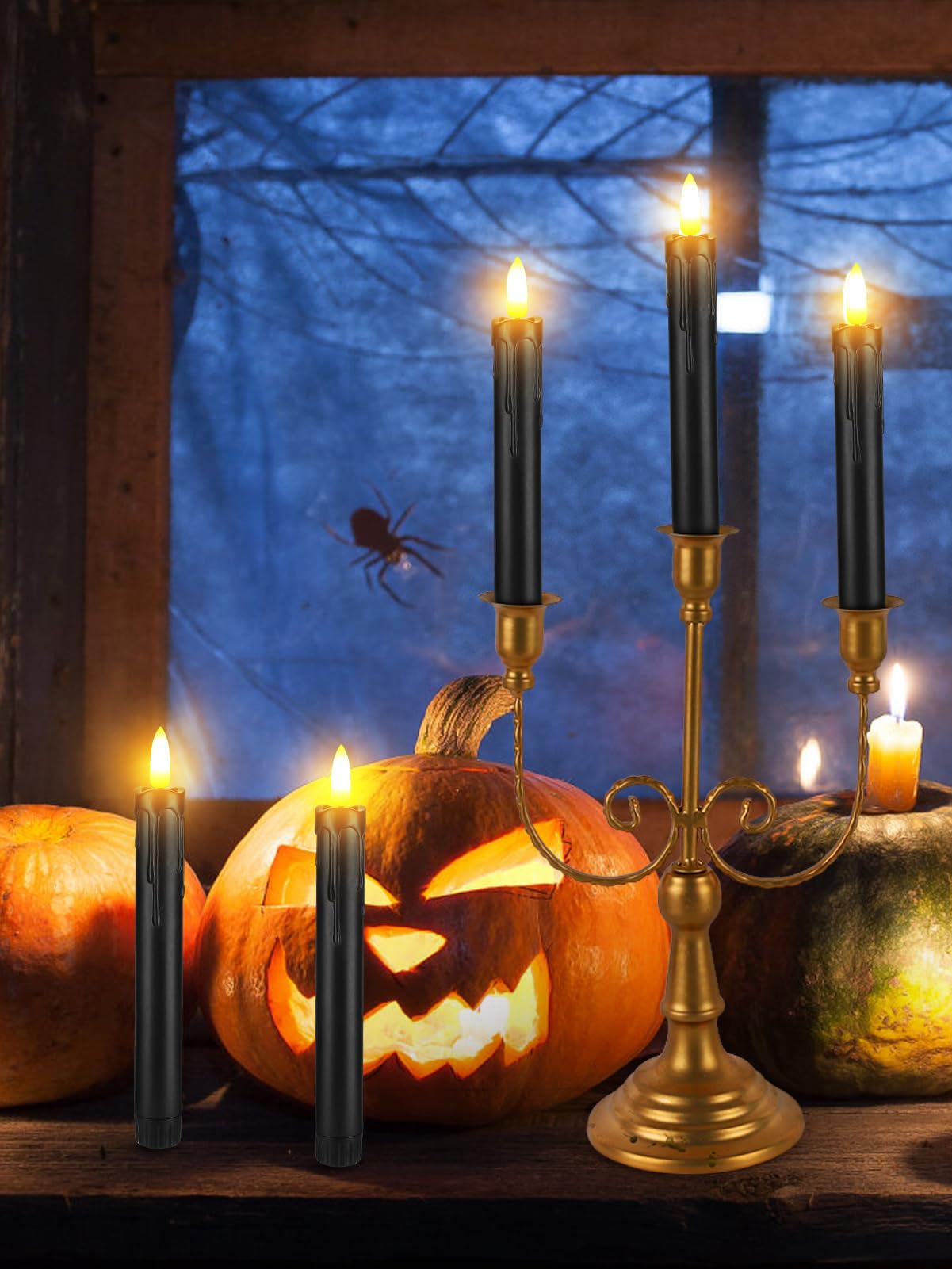 Black Halloween Flameless Candles with Timer - Wax Drip LED Flickering Taper Candlesticks Battery Operated, Smokeless Unscented for Fireplace Table School Bar Halloween Decor, 6 Pack